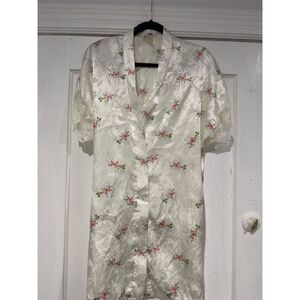 Cinema Etoile Women's Floral Satin Robe White Lace Accents Size M